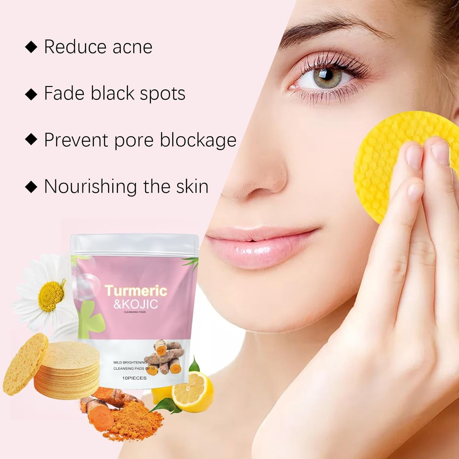 10PCS Turmeric Kojic Acid Cleansing Pads,Turmeric Kojic Pads,Turmeric Cleansing Pads,Turmeric Exfoliating Foaming Pads,Exfoliating Cleansing Pads,Exfoliating Pads,Face Cleansing Pads for Dull Skin